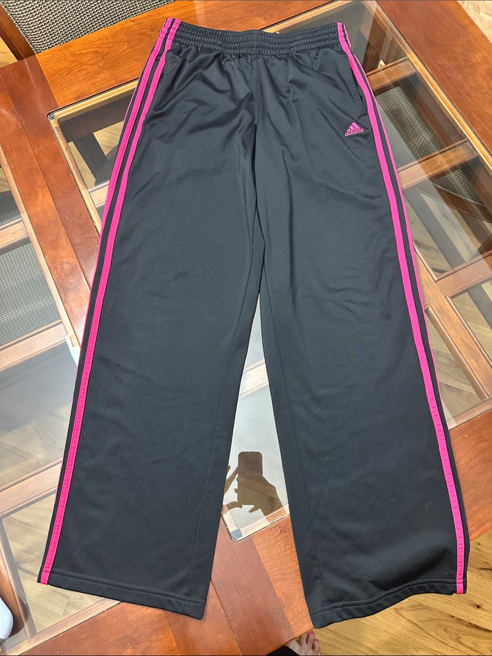 adidas Black Track Pants with Pink Side Tri- Stripes